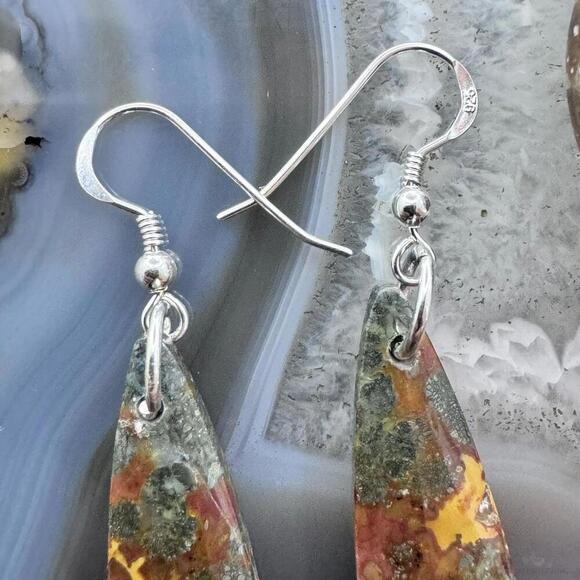 Sterling Elongated Teardrop Red Marcasite Slab Dangle Earrings For Women #226 - Picture 4 of 10